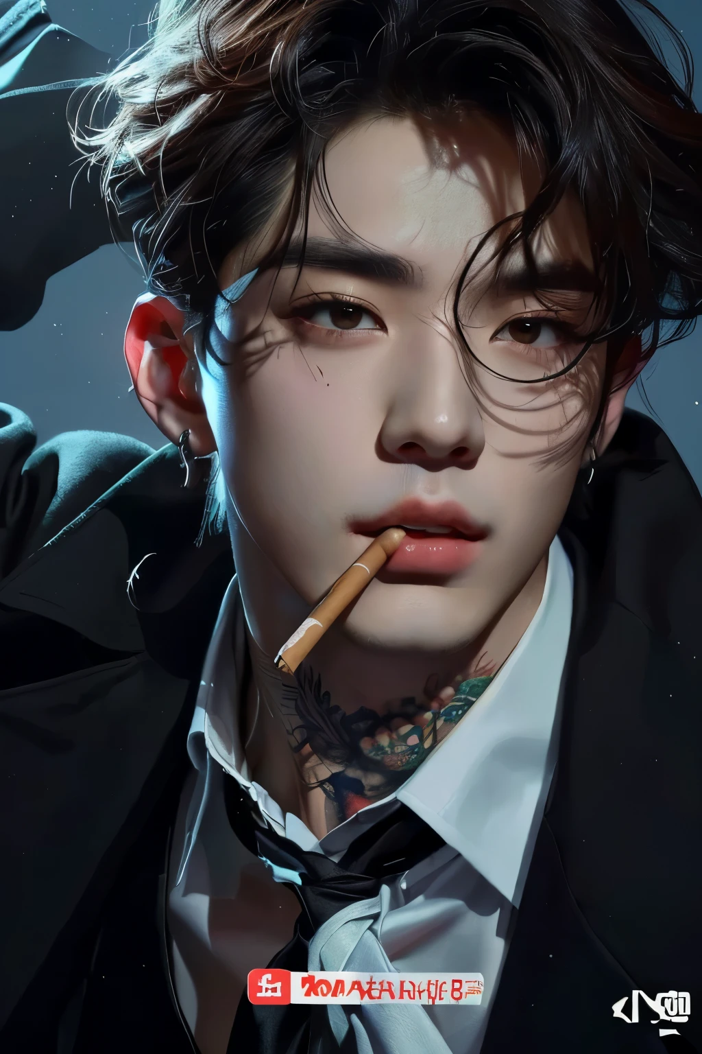 hay un hombre con un cigarrillo en la boca y un cigarrillo en la boca, inspired por Yanjun Cheng, obra de arte al estilo de guweiz, por Russell Dongjun Lu, por Yanjun Cheng, yanjun chengt, inspired por Russell Dongjun Lu, estilo ross tran, chico guapo en el arte de Demon Slayer, Oh! |, cai xukun
