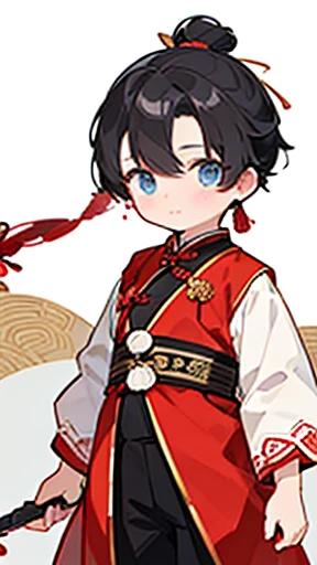 Ancient Chinese、Boy in ancient Chinese costume、Intelligent boy、Looking into the camera、There is a single topknot on the head.、solid、Walking alone、hanfu、Hanfu、