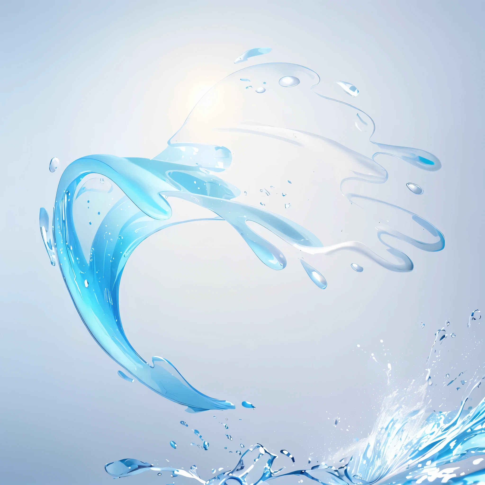 Water splash texture streamers, cartoon 3D rendering, c4d, Disney style, super simple, white background, ultra-clear,