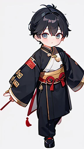 Ancient Chinese、Boy in ancient Chinese costume、Intelligent boy、Looking into the camera、There is a single topknot on the head.、Walking alone、hanfu、Hanfu、Black Hair