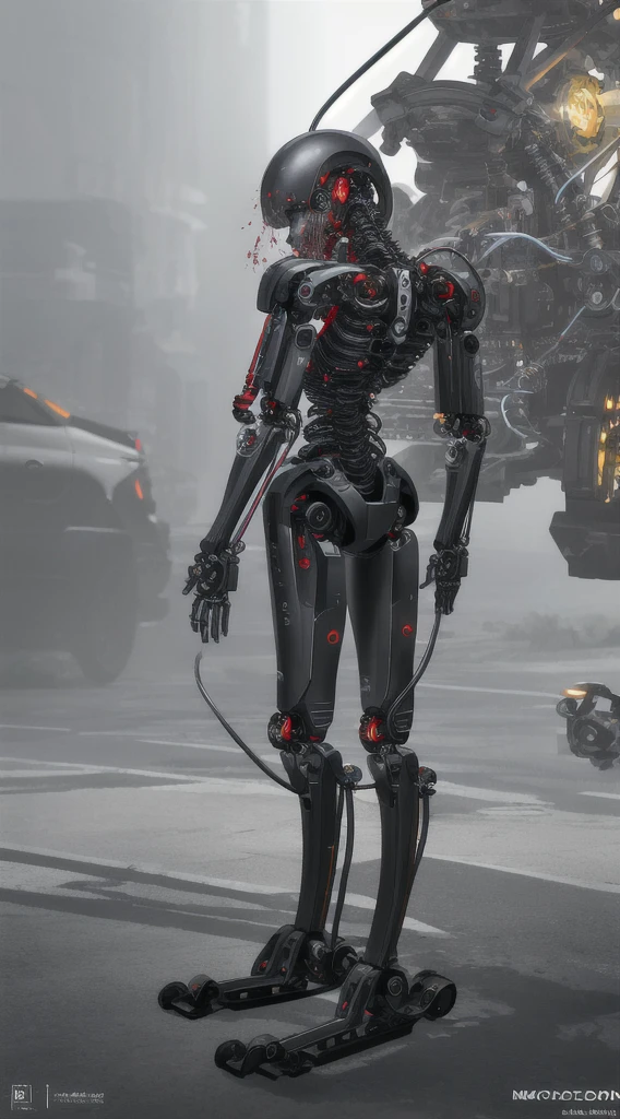 Beautiful full body photo of mechanical girl/Android((Ultra-realistic details)), illumination, shadow and light, Octane Rendering, 8K, Extremely sharp,metal,Wheels within wheels, Accessory details, Cool colors, Babylonian Theme, highly Wheels within wheels details, Realistic lighting, Popular on artstation, Glowing eyes, Facing the camera, Neon details, Mechanical limbs,Blood vessels connected to the tubes,A mechanical vertebrae attached to the back,Mechanical cervical fixator,Wires and cables to the head, Depth of field/2.8