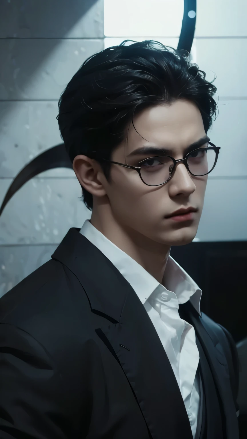 un primer plano de una persona con corbata y gafas de sol, chico guapo en el arte de Demon Slayer, cuchilla del grupo de drenaje, androgynous vampire, inspirado en Yanjun Cheng, expired technology. estilo neo negro, obra de arte al estilo de guweiz, tendencia en el arte desviado, neoartcore y charlie bowater, estilo de seb mckinnon