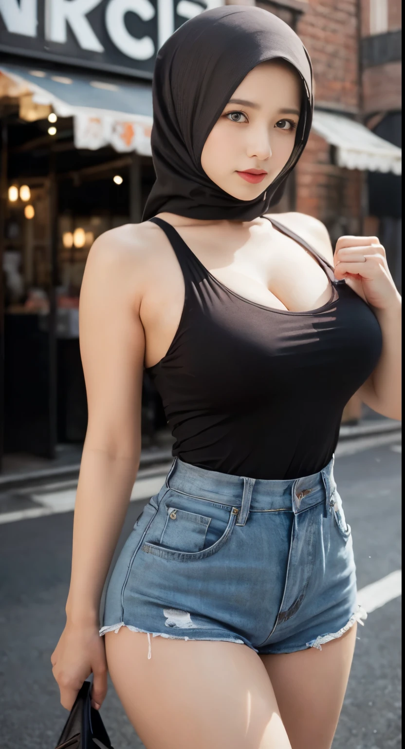 masutepiece, Best Quality, Illustration, Ultra-detailed, finely detail, hight resolution, 8K Wallpaper, Perfect dynamic composition, Beautiful detailed eyes, fitness wear, Natural Color Lip,cleavage, hanging breast, ((exposed breast)), (visible ), (wearing hijab), india face.