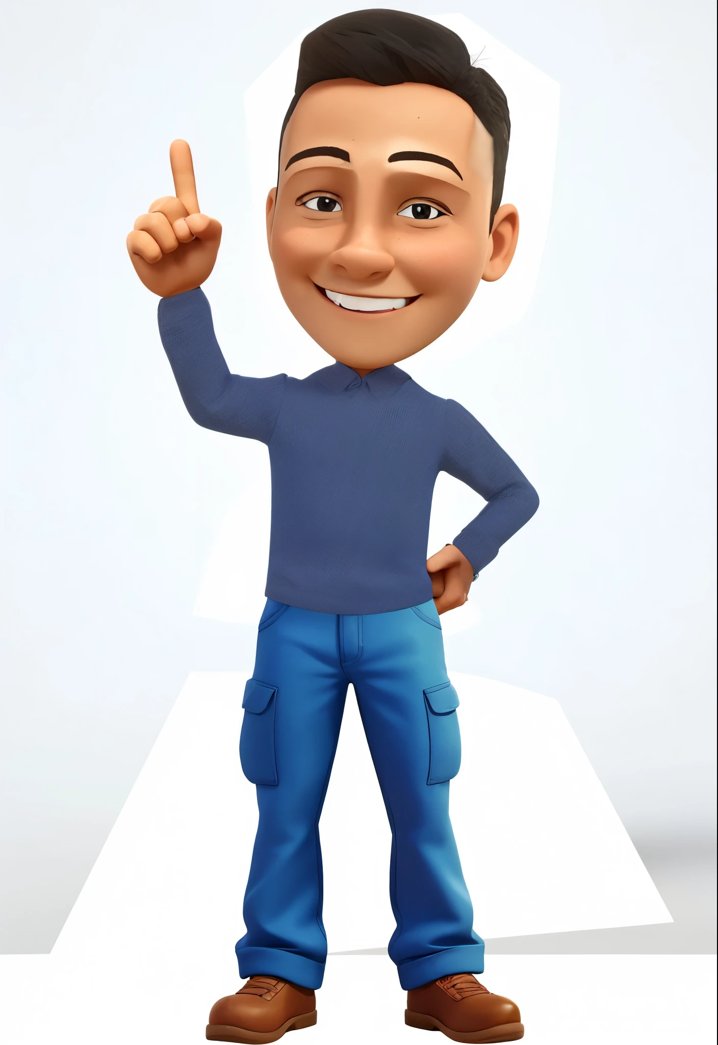 um garoto feliz e fofo com cabelo curto, wearing a gray polo shirt with Sbf logo and gray pants , cabelo curto preto , fundo branco, the , tom, Estilo Pixar, ..3d, desenhos animados, rosto detalhado, asymmetric 16k