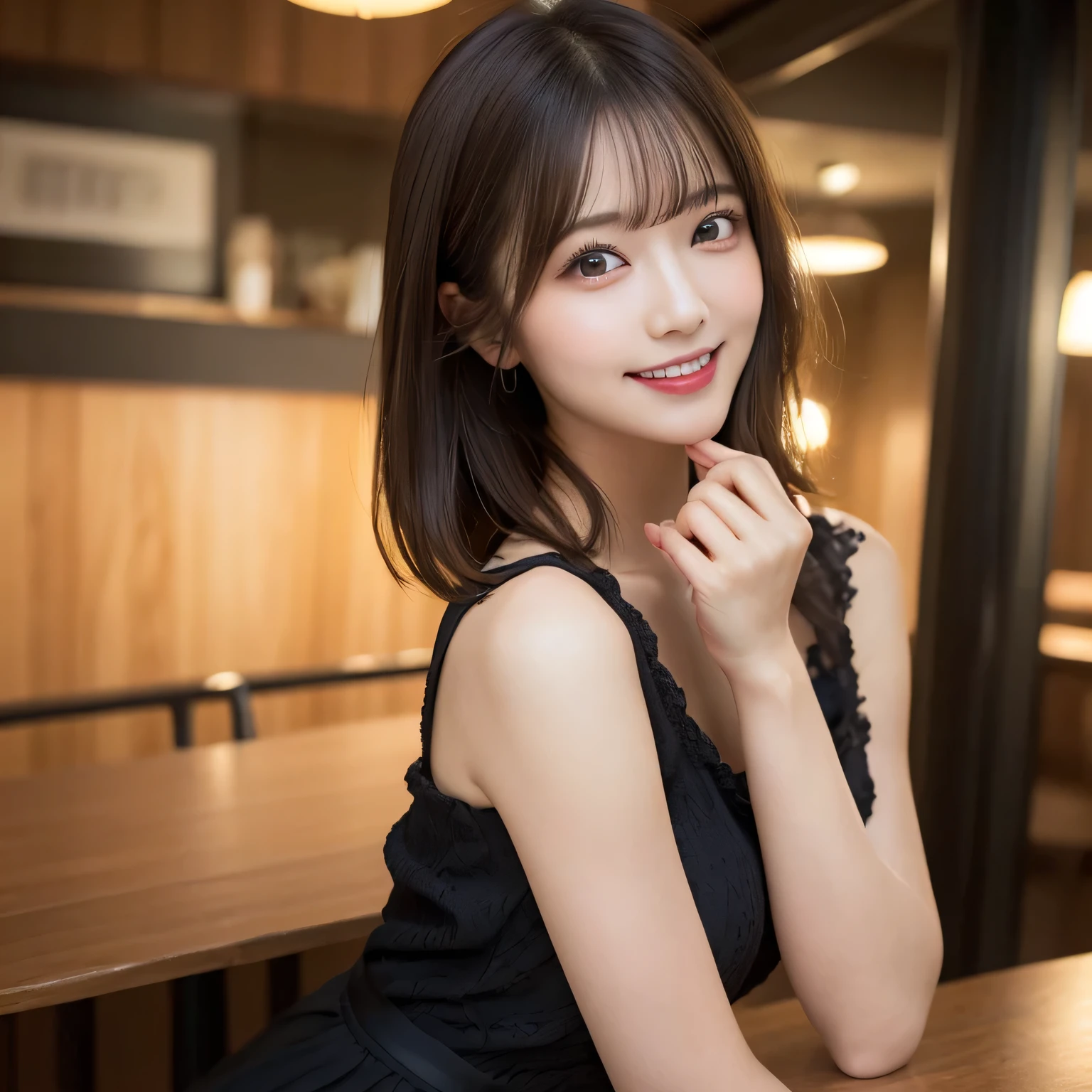 highest quality, shape, Very detailed, finely, High resolution, 8k wallpaper, Perfect dynamic shape, Finely beautiful eyes, Natural Lip, Random sexy poses,RAW Photos,cute,smile、Cabaret Dress、Short Bob