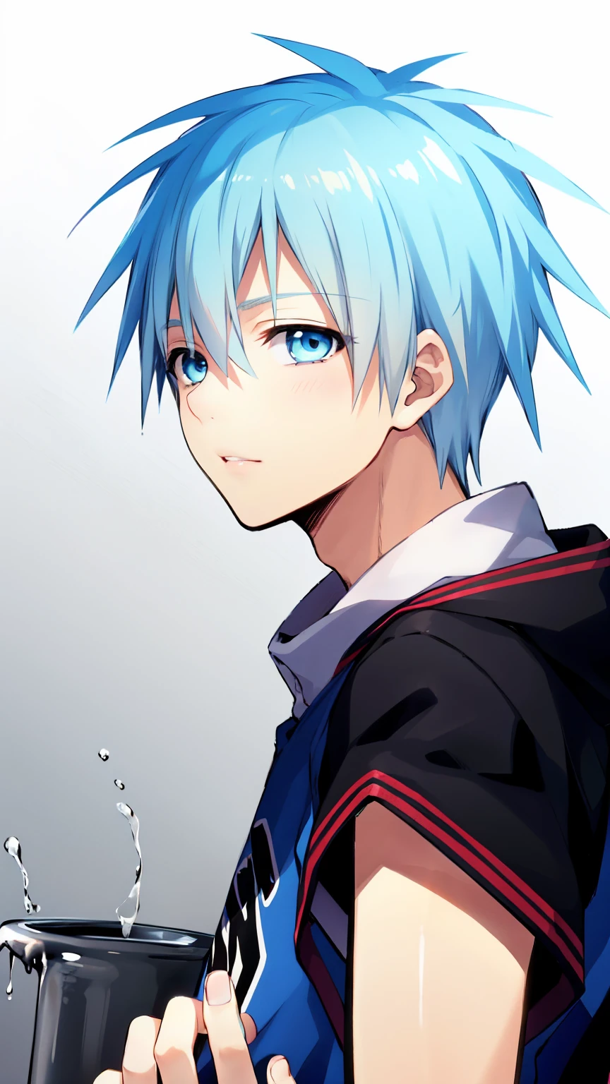 ((highest quality, super detailed,detailed eyes:1.3)),(((total 1 boy:1.2))),(cool face:1.3),light blue hair,short,hair,light blue eyes,kuroko tetsuya,BREAK(basketball uniform:1.2)BREAK(aqua blue aura background:1.1)BREAK,(from side,portrait,face focus:1.1),(boy on left:1.5),(looking at viewer:1.4)