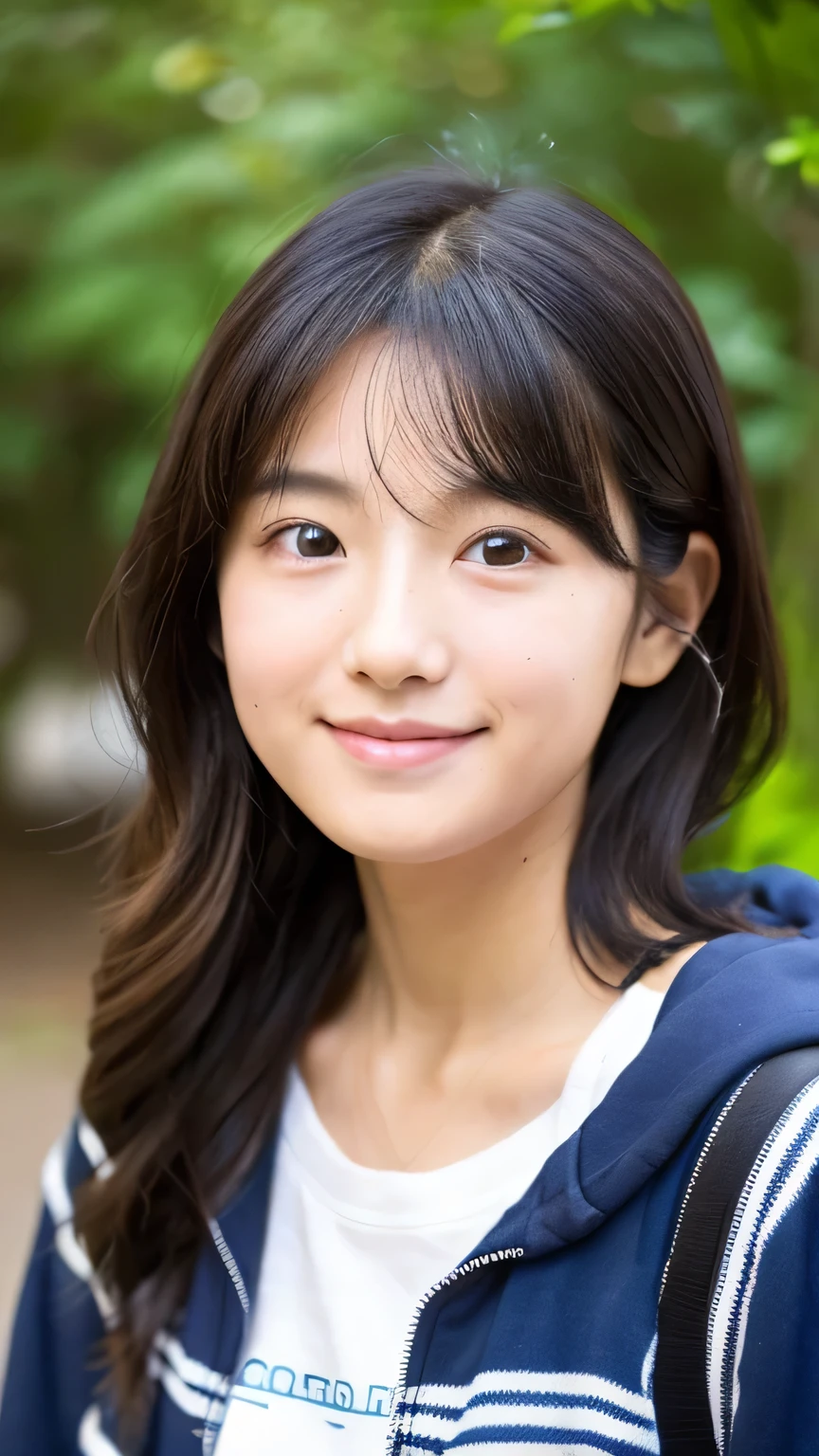 Female student　very cute　Natural atmosphere　boyish　18-year-old　Shortcuts　Dimples　mole　Tanuki face　