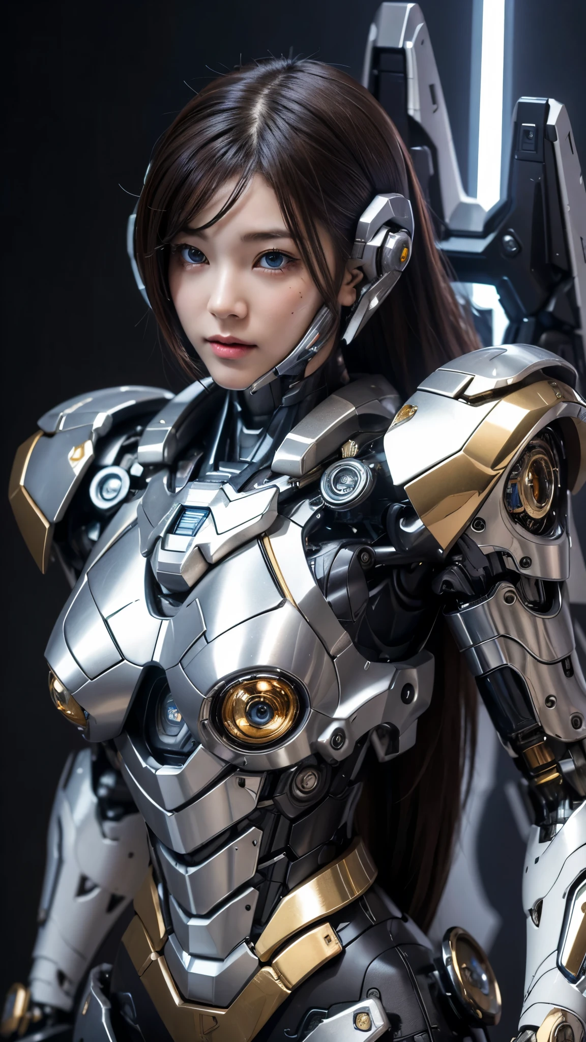 Textured skin, Super Detail, Attention to detail, high quality, 最high quality, High resolution, 1080p, hard disk, beautiful,(cyborg),(Prototype),beautiful cyborg woman,Mecha Cyborg Girl,Battle Mode,Girl with a mechanical body,It can attack with missiles built into both chests