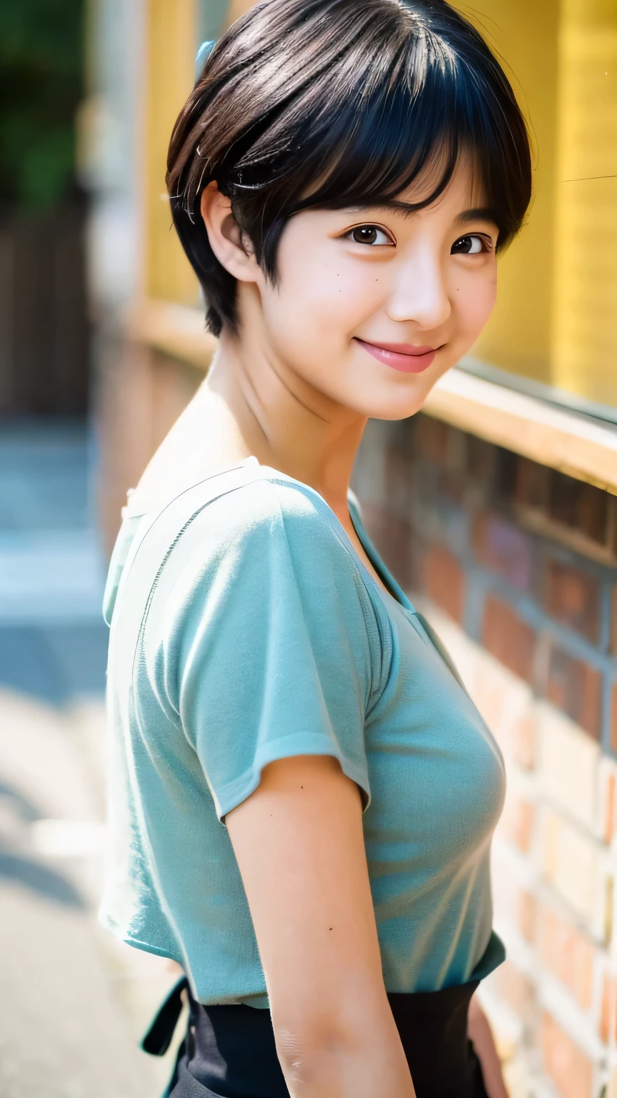 Female student very cute Natural atmosphere boyish 18-year-old Pixie Cut Dimples mole Tanuki face Tank top