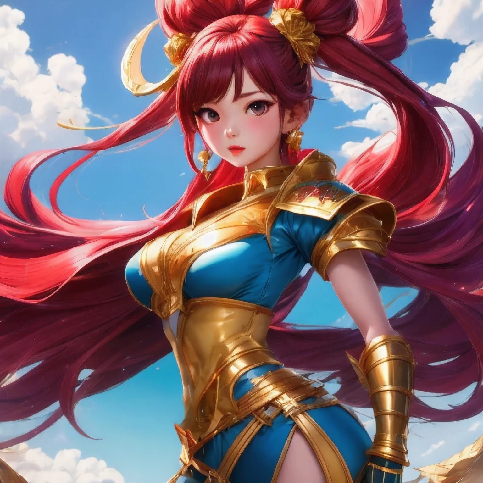 araffe school student in a red and gold outfit posing for a picture, portrait knights of zodiac girl, anime girl cosplay, masayoshi suto and artgerm, cosplay photo, portrait of a female anime hero, senna from league of legends, anime cosplay, wojtek fus, cosplayer, ig model | artgerm, ayaka cosplay，（（（watercolor）））（one school student）