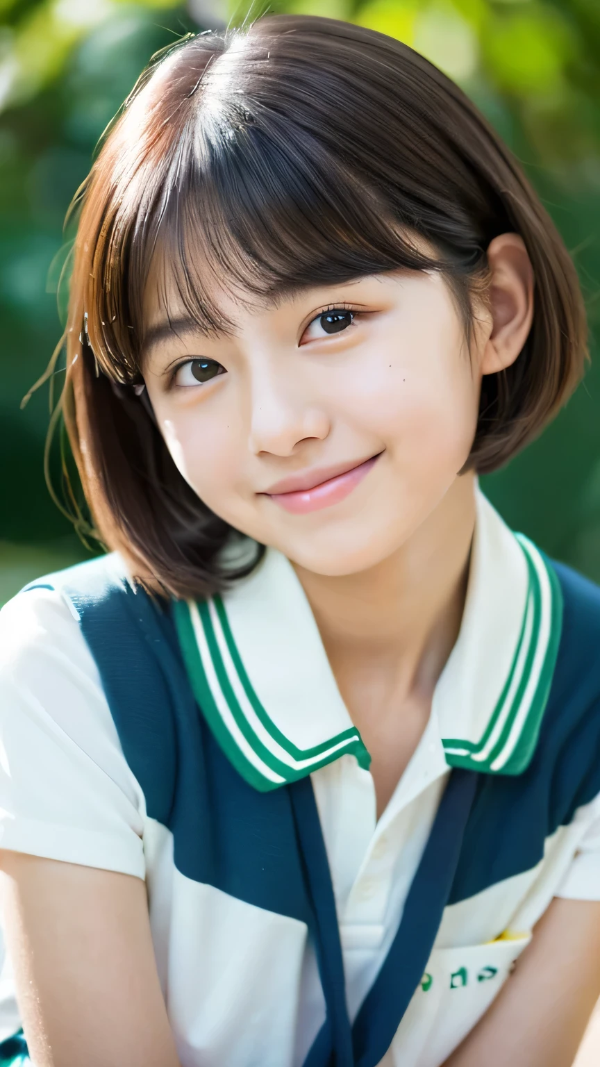 masterpiece high resolution Female student very cute Natural atmosphere boyish 16 years old Bobcut Dimples mole Tanuki face