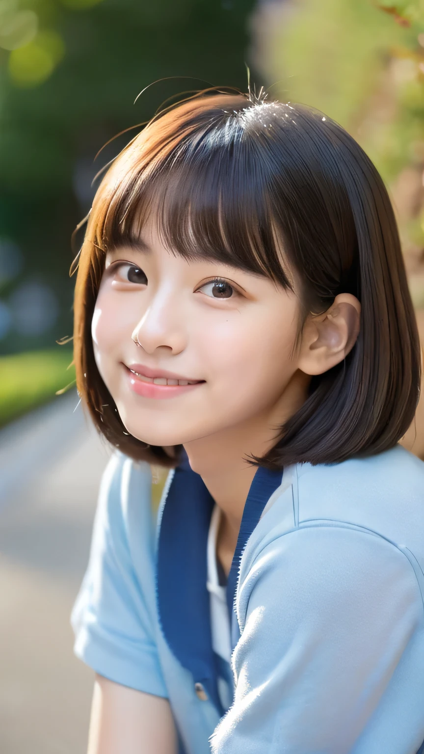 masterpiece high resolution Female student very cute Natural atmosphere boyish 16 years old Bobcut Dimples mole Tanuki face Vertical navel