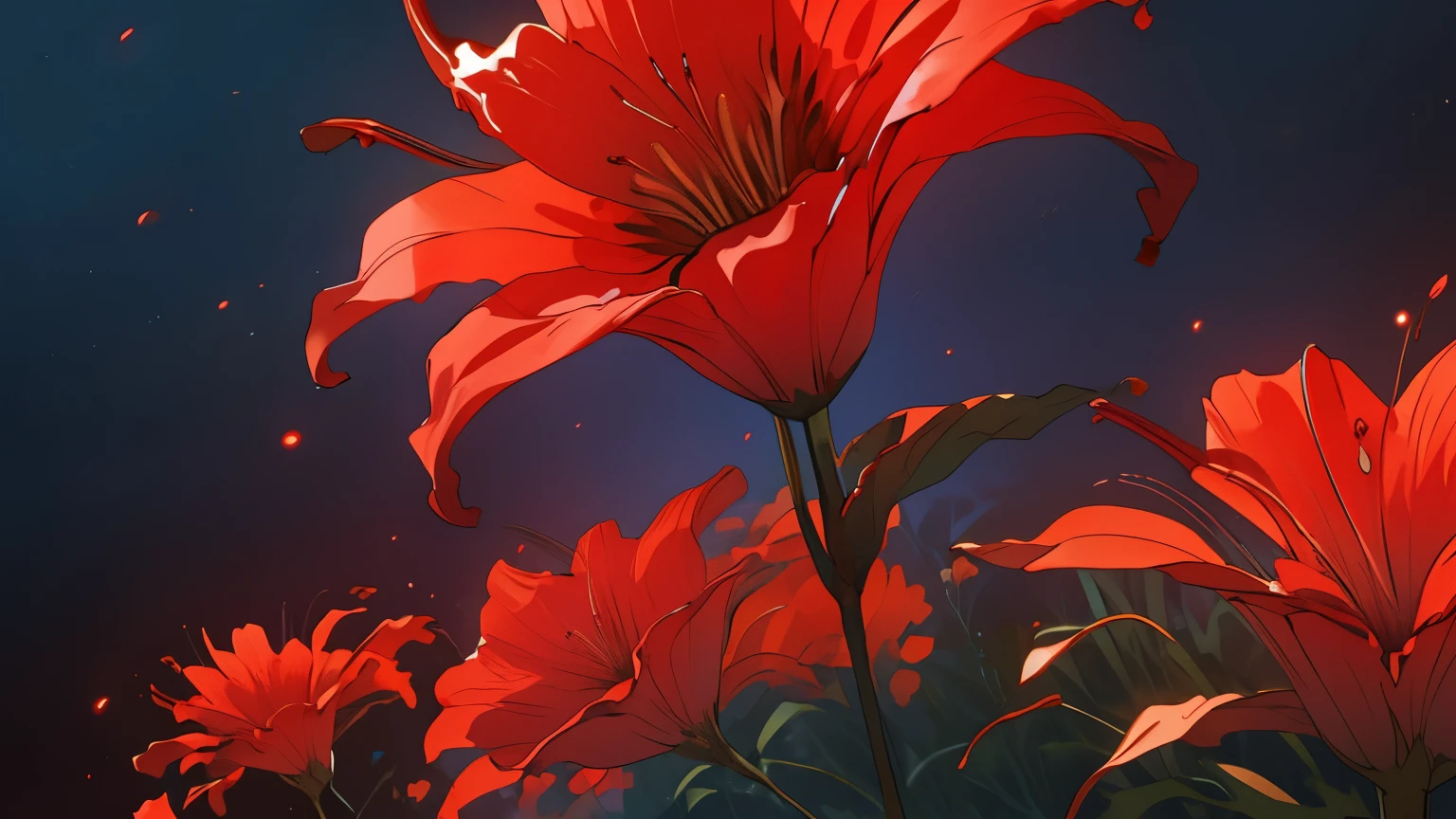 masterpiece, best quality, flower, red spider lily, red gradient background (torii:0.6),