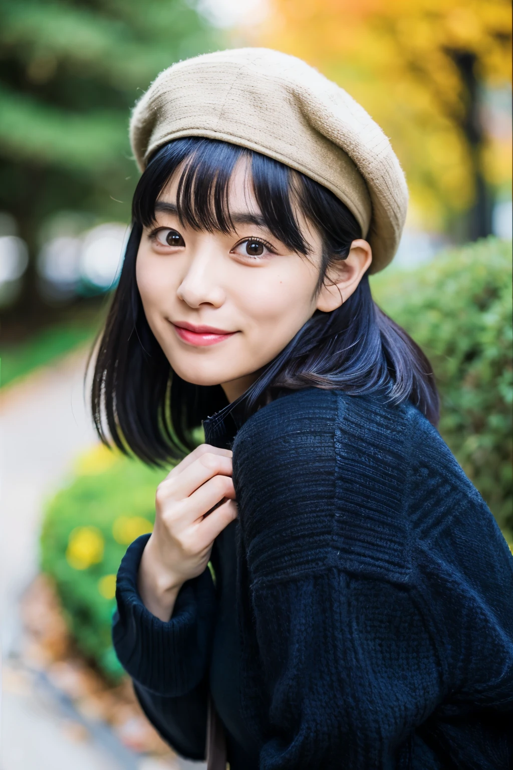 arafed asian woman with a white sweater and a gray beret, kimi takemura, ai yazawa, chiho, with cute - fine - face, shikamimi, narumi kakinouchi, girl cute-fine-face, shiori teshirogi, sui ishida with black hair, sakimimichan, harumi