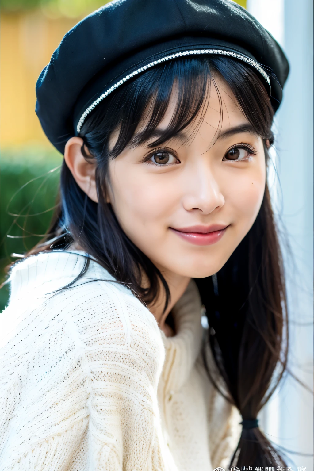 arafed asian woman with a white sweater and a gray beret, kimi takemura, ai yazawa, chiho, with cute - fine - face, shikamimi, narumi kakinouchi, girl cute-fine-face, shiori teshirogi, sui ishida with black hair, sakimimichan, harumi