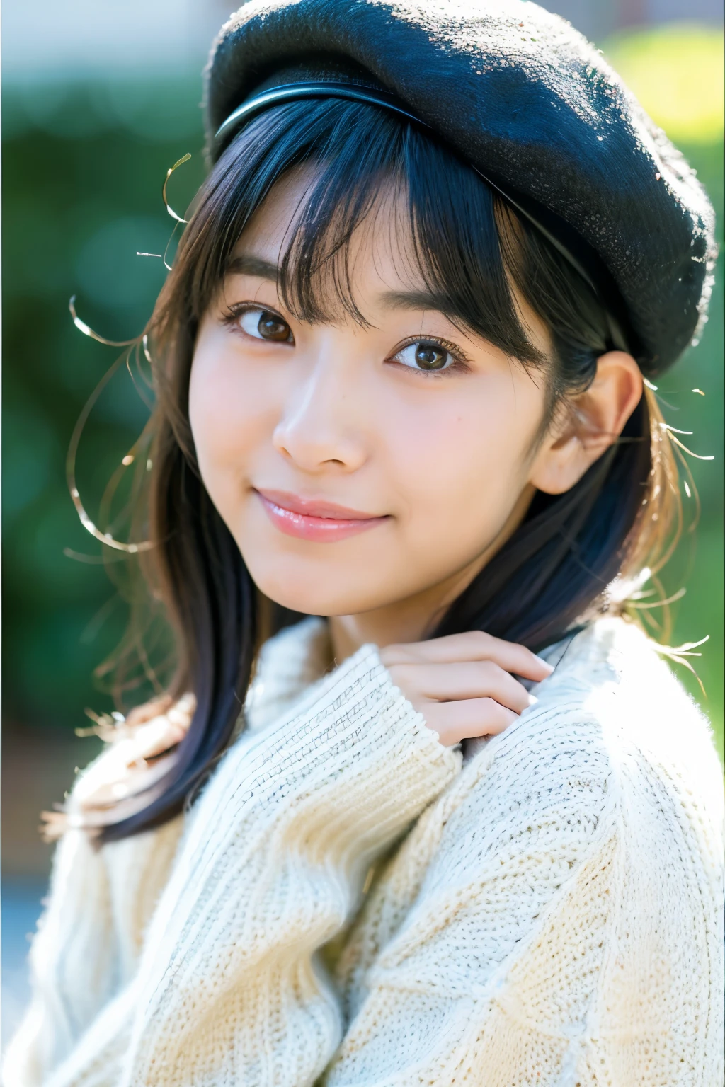 arafed asian woman with a white sweater and a gray beret, kimi takemura, ai yazawa, chiho, with cute - fine - face, shikamimi, narumi kakinouchi, girl cute-fine-face, shiori teshirogi, sui ishida with black hair, sakimimichan, harumi