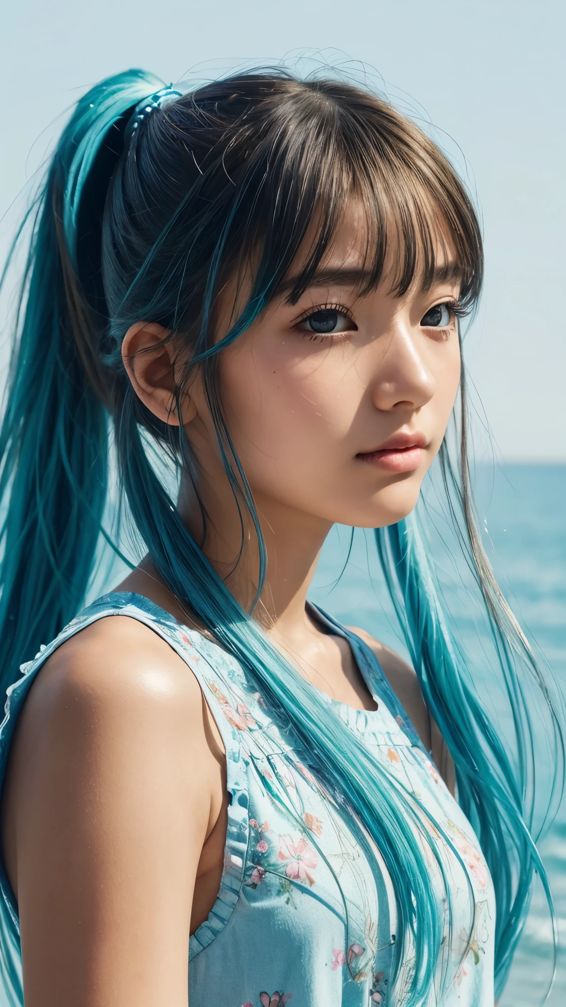 (masterpiece), (best quality), (ultra detailed),(disheveled hair),(illustration), (1girl), (Fashionable clothing), standing, Fashion model, looking at viewer, (interview), (simple background),beautiful detailed eyes, delicate beautiful face, Floating,(high saturation),(colorful splashes),colorful bubble,(shining), focus on face,  ponytail, kamisato ayaka, light blue hair, bangs, hair ring, floating flowers, floating hairs, (shining), best lighting, best shadow,