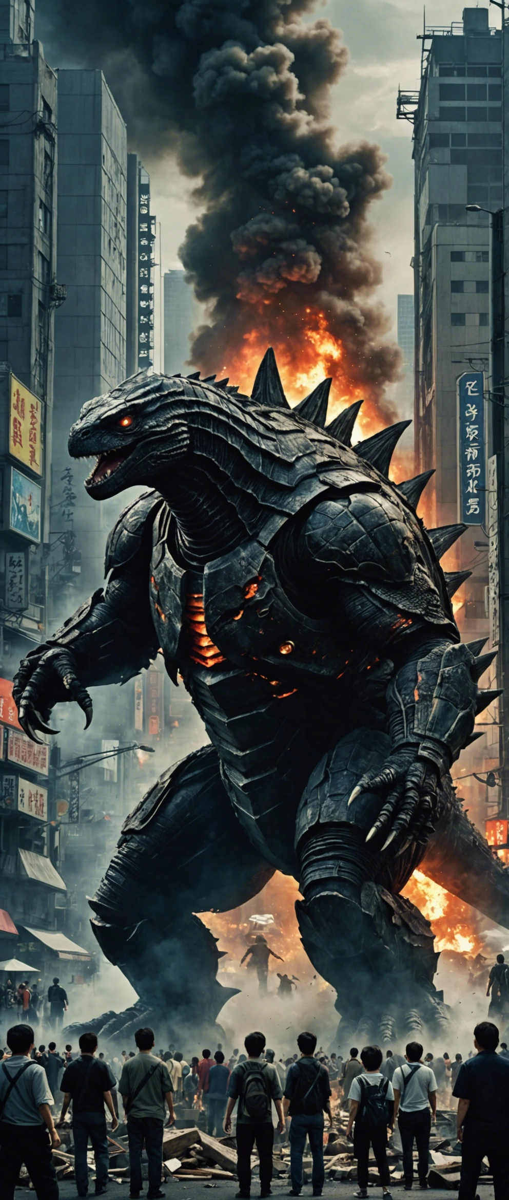 Годзиллa rising ontheice in a sci-fiction movie Кайдзю, from the Pacific region, Godzilla Godzilla vs mechaGodzilla, teshaGodzilla Movie Promotional Image, Zoids art, Zoids, from the 8k sci-fi movie "2 0 1 9", film promotional art