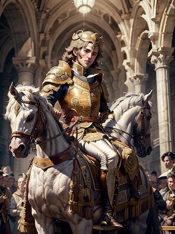 masterpiece, highest quality, Very detailed, 16k, Ultra-high resolution, Baroque, (Medieval France), Napoleon Bonaparte, ride a horse