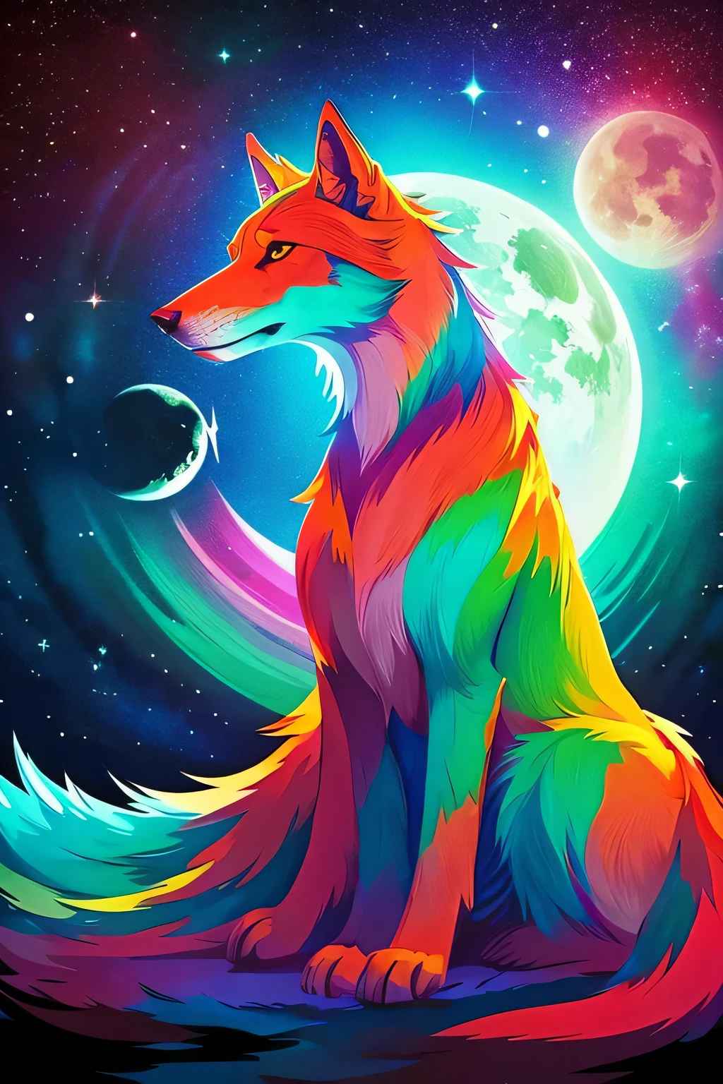 Fantastic Wolf,The whole body is colorful,mysterious,Light,art,Artistic,Anime Style
