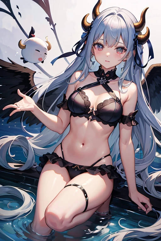 high quality、masterpiece、animation、One adult woman、fallen Angel、Skinny、Buffalo horns、Hell's Gate、cross