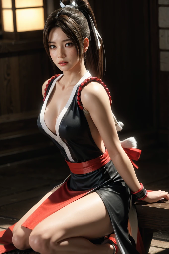 Mai shiranui, (melhor qualidade,ultra-detalhado),(realista:1.37), rosto lindo e detalhado, ultra-realista texture, rosto delicado, athletic body, cores vivas. High definition, 8K