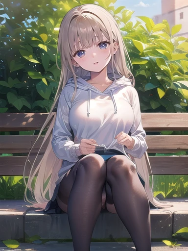 (masterpiece:1.3),((High resolution)),((high quality)),((Super detailed))、One girl、Perfect balance、Perfect Face、Detailed face、Cute Face、beautiful詳細な目、Expressive eyes、Cute eyes、Shiny eyes、Perfect body、beautiful体、((8K Wallpaper)) ,(8K),Shine, Shine光, (Perfect in hand :1.7),Ray Tracing,Perfect lighting, Shine目, (Watching the audience,smile:1.1), (Mature Woman:1.4),Mahiru Shiina (Shiina Midday) ,blonde,Brown eyes, ((Brown eyes:1.7)), ((smile)),((弾けるようなsmile)),Long Hair,sneakers, ((Black Pantyhose)) , (hoodie:1.2) , ((Panty stocking)) , shoes、skirt, ((head shot))、Embarrassing、blush、beautiful女の子、Cute Face、beautiful顔、Cute Face、beautiful、Good anatomy、smile、Mistress Pose, smile, blush, Outdoor, Day, blue sky, empty, Watching the audience, Moody lighting, In-person audience、(Sitting))、From below、(NSFW:1.3),skirtを上げる,((Panties through pantyhose))