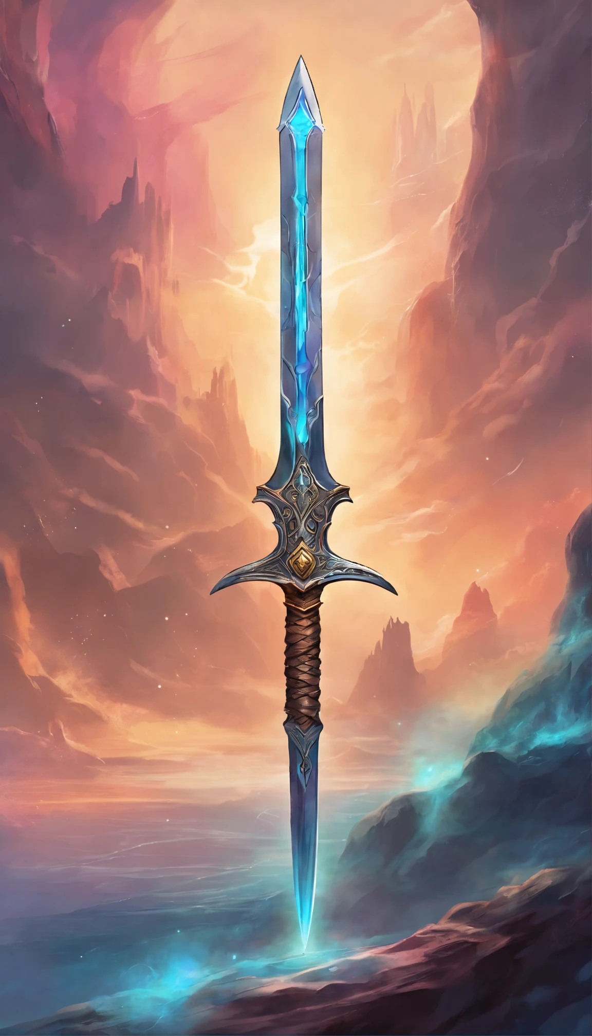 A large, legendary sword with mystical vaperwave details