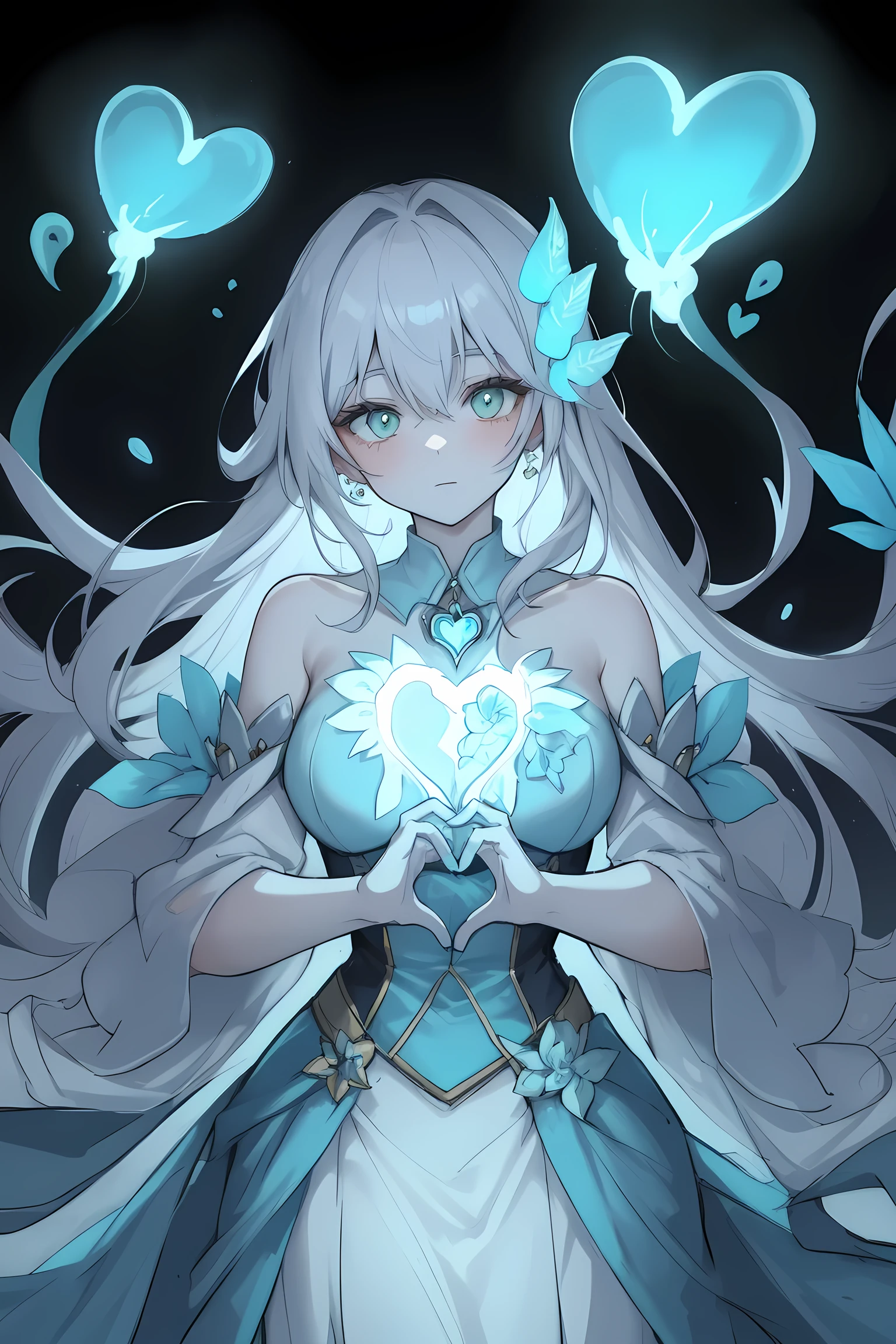 An ethereal drawing of a woman with a glowing, (((bioluminescent heart))), representing the essence of feminine dreams and desires