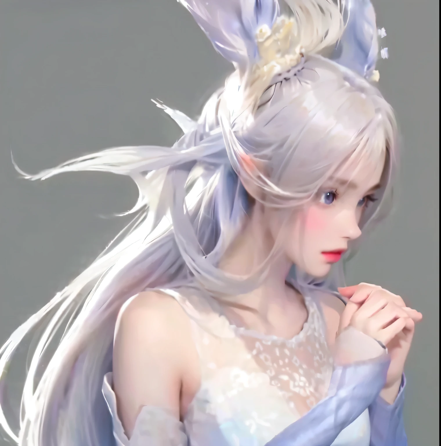 (masterpiece, best quality), 1girl, fw.nush, single hair bun, long hair,Looking up, with affectionate eyes