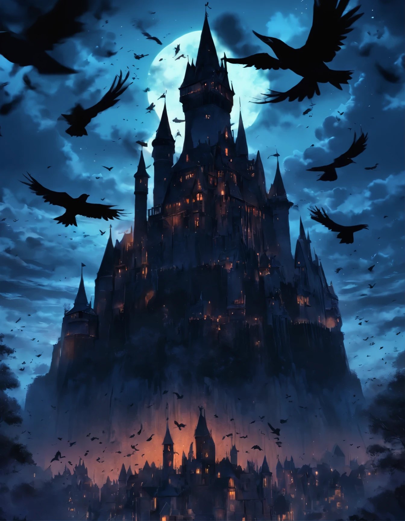 a black and white photo of a castle surrounded by crows, ominous gothic aesthetic, gothic atmosphere, dark fantasy setting, fantasy dark art, dark fantasy mixed with realism, gothic horror vibes, gothic art, dark and gothic, gothic background, dark fantasy. intricate, gothic fantasy art, dark fantasy art, gothic art style, gothic horror, gothic aesthetic, highly detailed dark art