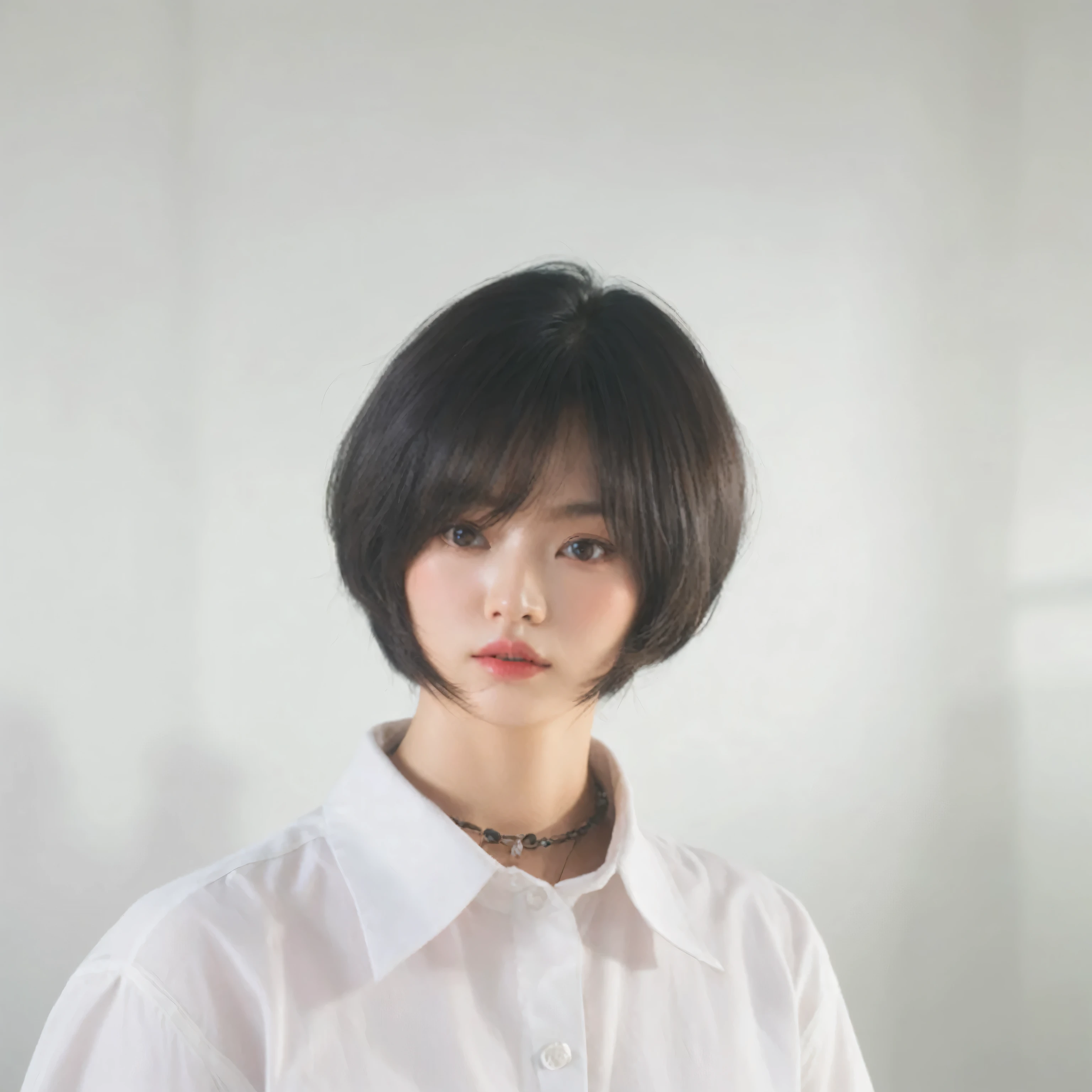 est Quality, 8k, Masterpiece, (Portrait: 1.3), (photo realistic:1.4), (hyper realistic:1.4), Sharp Focus, looking at viewer, (smoother lighting:1.1), (increase cinematic lighting quality:0.9), realistic lighting, backlighting, light on face, ray trace, (brightening light:1.2), (Increase quality:1.4), sharp detail, (best quality real texture skin:1.4), finely detailed eyes, black_eyes, finely detailed face, 25 year old Korean woman