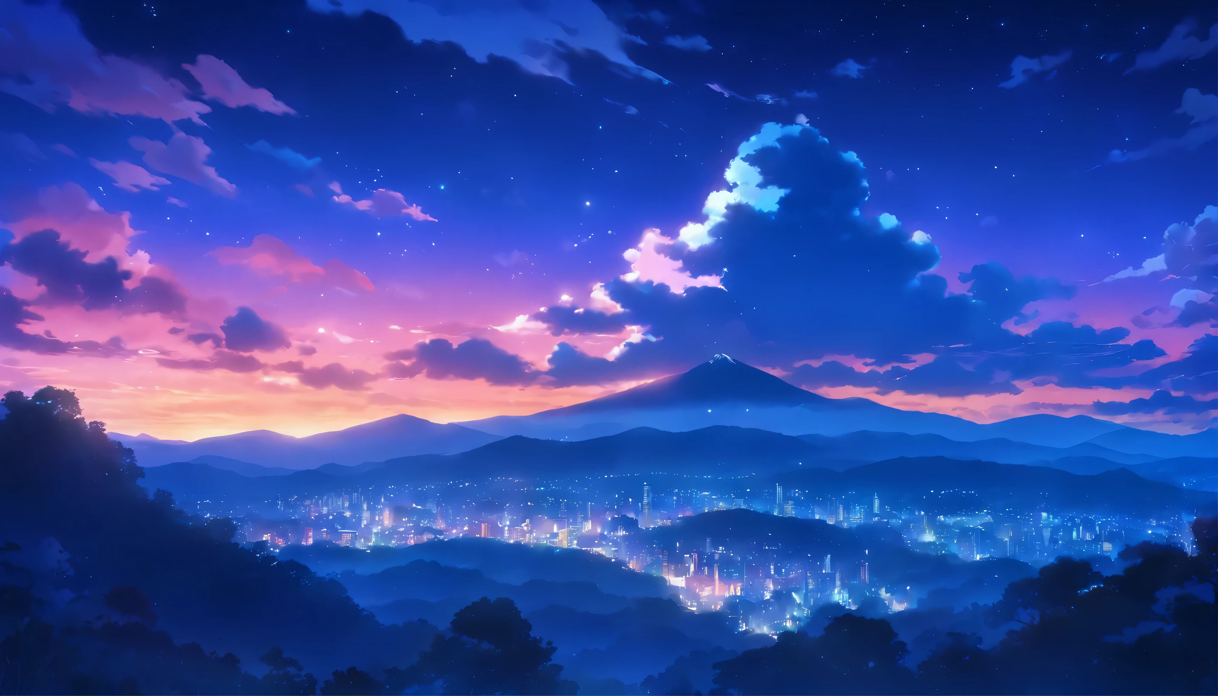 midnight,Beautiful moonlight,top of the hill,A soft wind blows