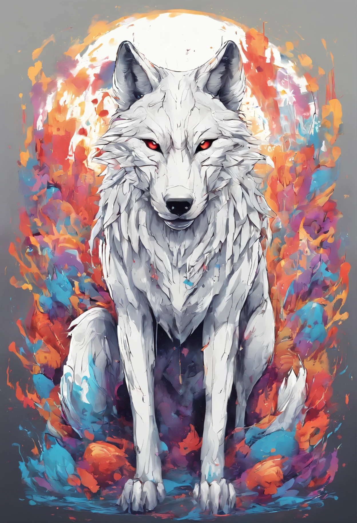Splash Art, Wolf's Head, ((White Background)), Sharp Eye, Magnificent Instagram, Art Station, Colorful paint splash style, Contour, Very detailed , Unreal Engine, Fantasy, Intricate details, Splash screen, Complementary Color, Fantasy Concept Art, 8K resolution, deviantart masterpiece, oil, strong stroke, Paint drips, Splash Art