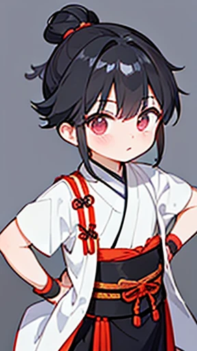 ancient China、ancient Chinaの衣装を着た少年、Intelligent boy、Looking into the camera、There is a topknot on the head.、Hanfu、Hanfu、Black Hair、Standing and posing with arms crossed