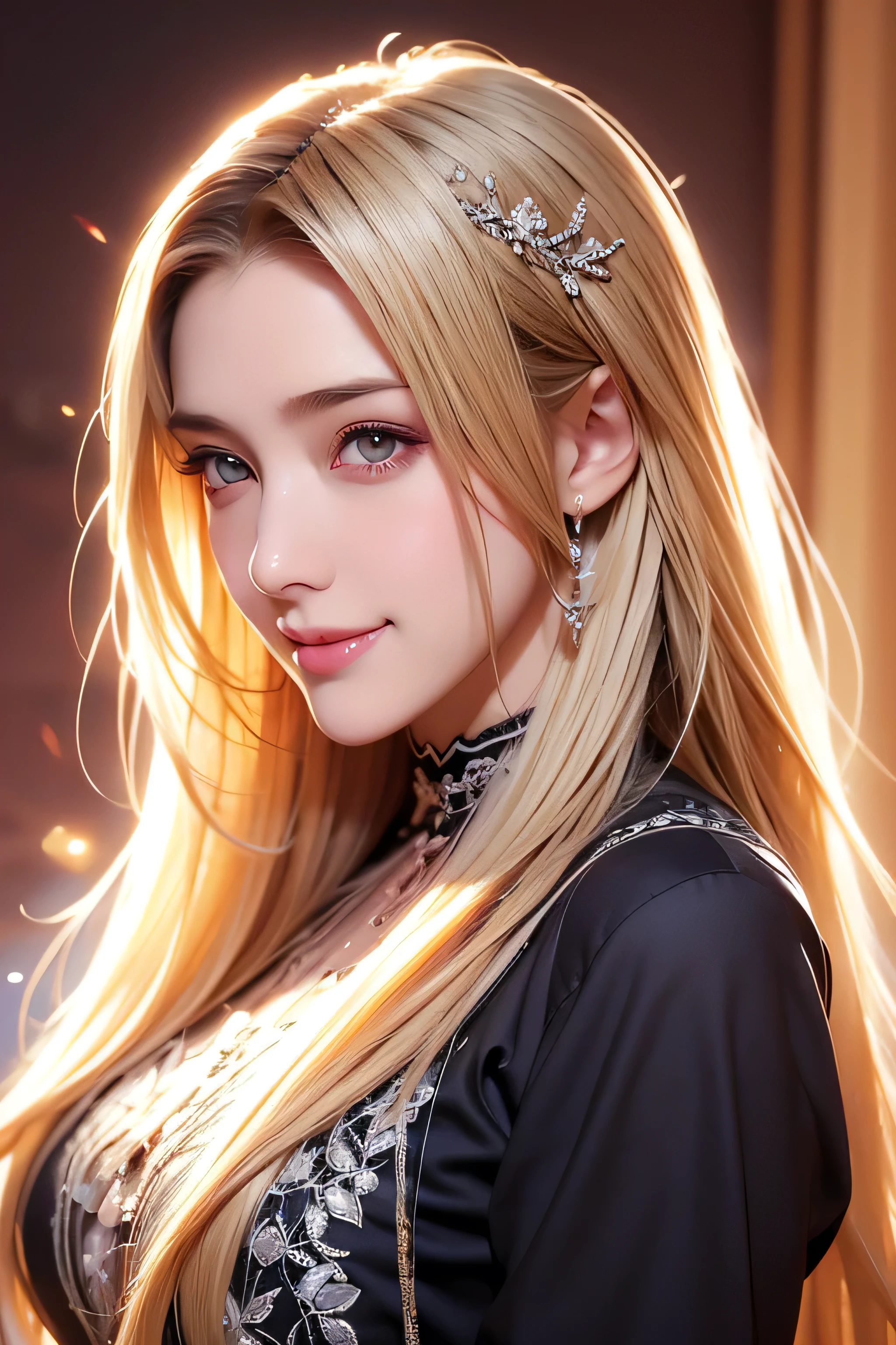 18 year old beautiful girl, Big eyes, Big Breasts,  thin, 8k, highest quality, (Very detailed head: 1.0), (Highly detailed face: 1.0), (Very thin hair: 1.0), Maid clothes, High-resolution official artwork, Anime Moe Art Style, Beautiful and detailed anime art, smile, Blonde, Sleek Long Hair