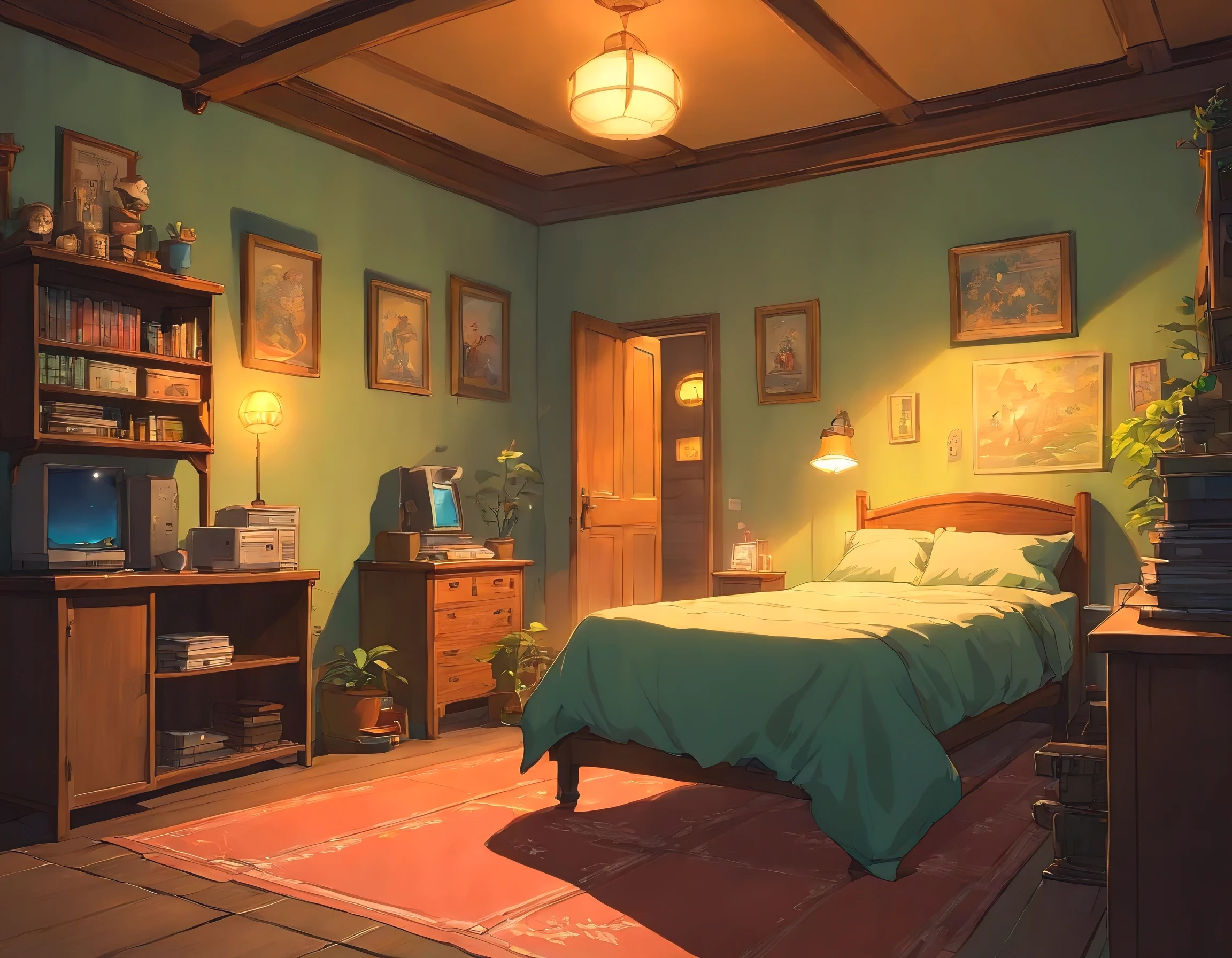 Poorly lit room, darkroom, Studio Ghibli room, The room is dimly lit, darkroom, Realistic room, hyperrealistic nightmare scene, Paint a room, QPoorly lit room, Personal room background, In the room, spooky teen room, Realistic dark concept art, night window, most modern room, desktop gaming computer