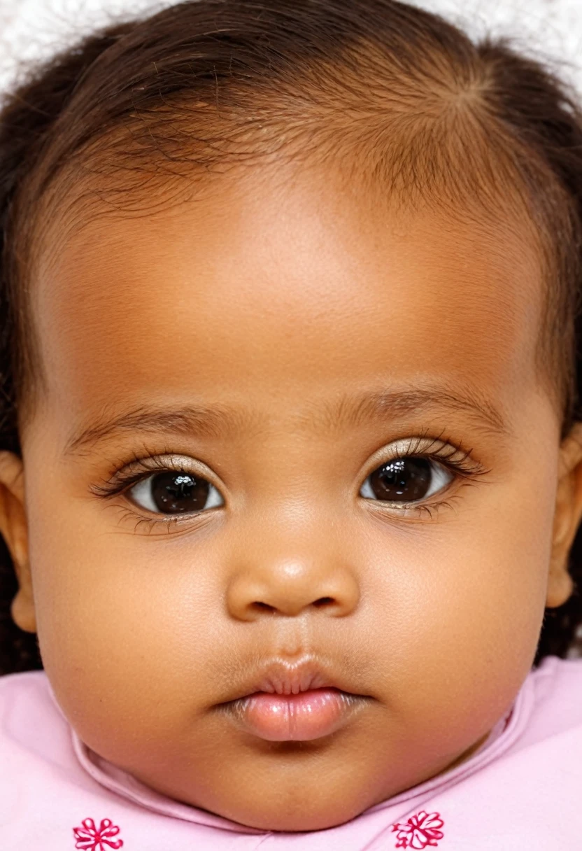 A baby of approximately 6 months, saudavel e . Com cabelos pretos curtos, lisos na raiz e com as pontas onduladas. Olhos de cor castanho escuro, mas brilhantes (sentido figurado), redondos, mas tambem um pouco puxados. Cilios longos e sobrancelhas da cor do cabelo. Seu rosto lembra o formato de uma batata, quase oval, mas com curvas por causa da quantidade de bochecha grande, but your face is not fat, so um pouco arredondado. Your lips look like a big pink heart. Your body is that of a healthy baby.With a father who has northeastern and Italian ancestors and a mother with Italian and indigenous ancestors.