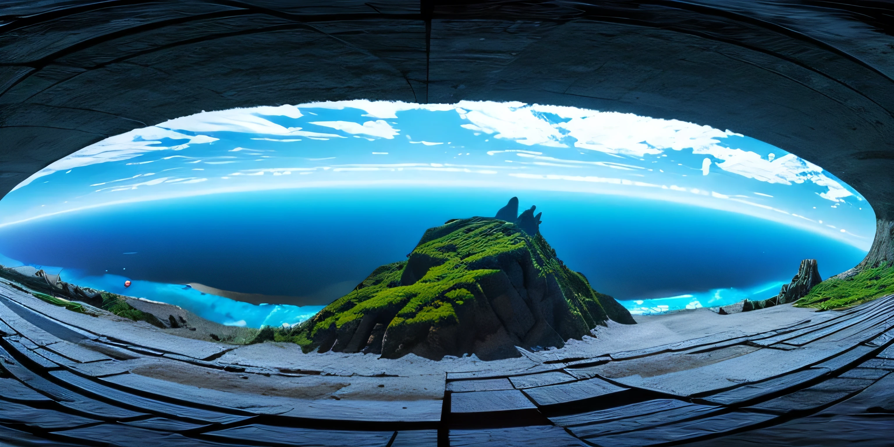 Equirectangular 360 panoramic photo. Fictional fantasy world