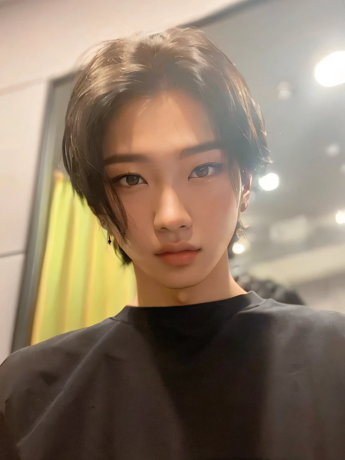 arafed asian woman wearing a black shirt and a black shirt, 1 7-year-old boy with a thin face, kentaro, ishida sui, xqc, handsome japanese demon boy, cai xukun, toru furuya, con pelo corto, daisuke tsutsumi, style of kentaro miura!!!!, norihiro yagi, Lee Felix, Felix de stray kids 