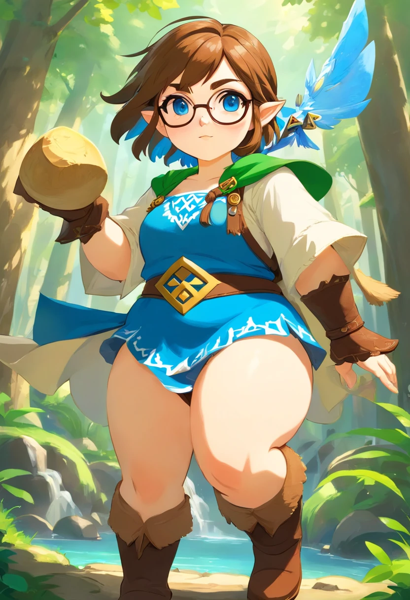 Chubby girl with Brown short hair glasses blue eyes