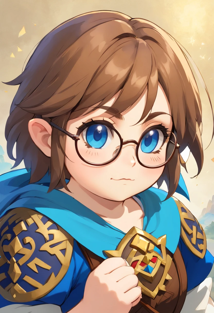 Chubby girl with Brown short hair glasses blue eyes 