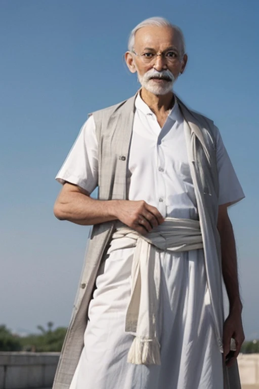 The Mahatma Gandhi looked at the screen, Long clothes, religion, Ultra photo realsisim