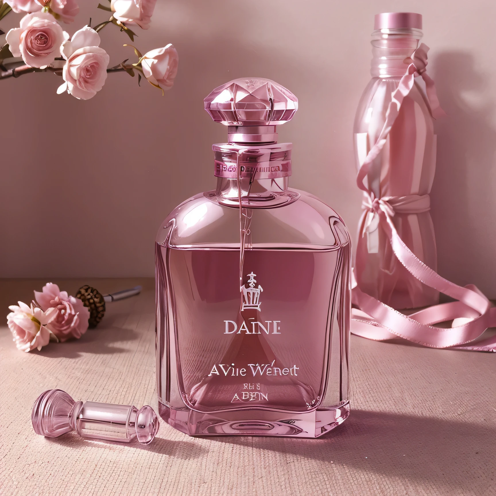 a perfume bottle like vivenne westwood bottle pink color with name divine essence