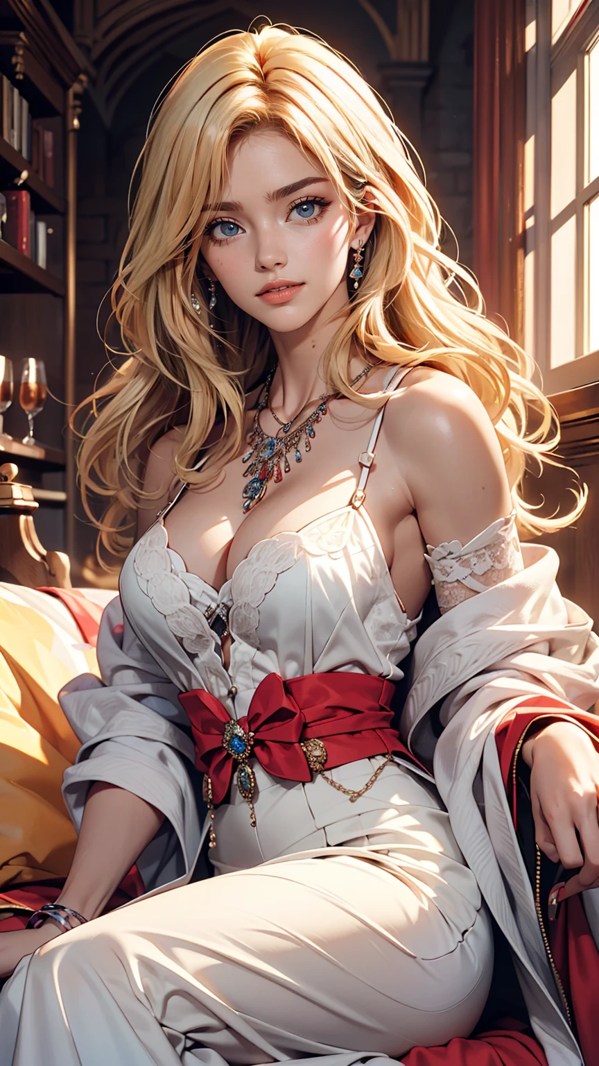 (highest quality, High resolution, masterpiece :1.3), 25-year-old Caucasian female、Platinum Blonde、blue eyes、Semi-long hair、My hair is wavy、smile、I'm wearing earrings、I'm wearing a necklace、Wearing accessories on wrists and ankles、I'm wearing a ring、I want my head to stay off screen、Wearing red nail polish、I'm getting a pedicure、smile、Wearing a sleeveless zipper-up top、Wearing a pleated skirt、I'm wearing high heels、I'm wearing black stockings、Low - Angle、Wearing a lace choker、In an alleyway of brick buildings in the old town、Hands on hips、Have a clutch bag、Make up