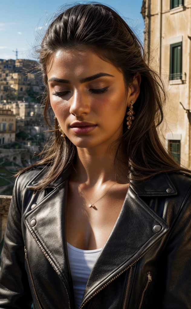 QUALITY SETTING:
((masterpiece)), (best quality), highly detailed, ((4K)), ((8K UHD)), (((ultra-high texture quality))), (ultra-high pixel texture),  (hyperdetailed), DLSR, RTX, (((HDR))), beautiful and delicate photo, (sassi_di_matera), town of Matera in landscape, detailed background, ((vibrant colors)), studio lightning, (Highest image quality, highest quality, highest resolution, professional photography, depth of field, blurry background), ((perfect face)), (highly detailed face), (((ultra-delicate face))), perfect eyes,  expressive eyes, (highly detailed eyes),
((delicate eyes)), perfect hands, perfect skin, (Ultra Real), (photo), (High resolution), (8K), (Very detailed), (Best textures), (Beautiful Detail Eyes), (Best Quality), (Ultra Detailed), (Masterpiece), (Wallpaper), (Detailed Face), (Black Hair), (Background Description: Complex Sicilian City Background, Sicilian Style, Soft Lights), 87 years old granny, black motorbike jacket, leather pants, punk boots, (crying), (closed eyes), Saturated Light, Edge Lighting, Backlight, Movie, Full Body Photo, Elevation Shoot