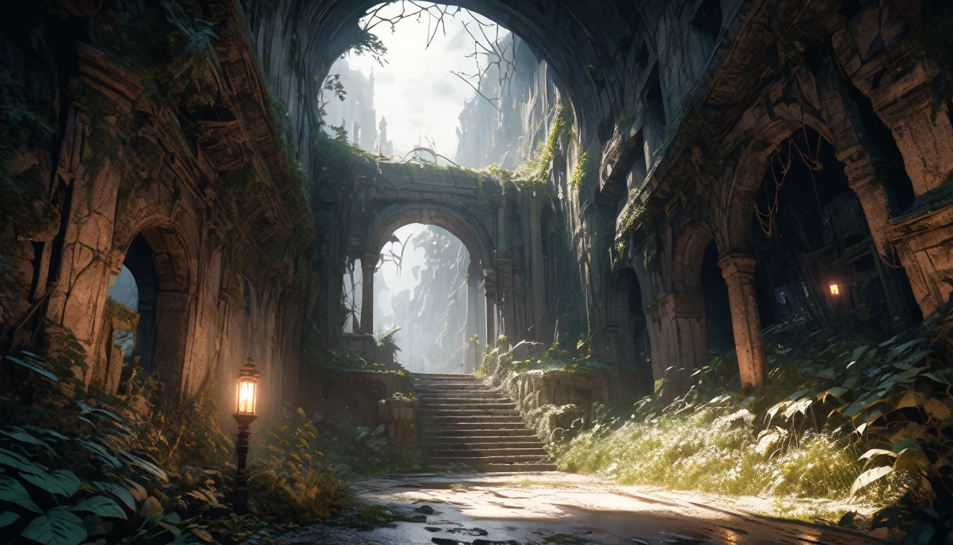 a mysterious abandoned cave, ornate detailed architecture, overgrown vegetation, cobwebs, flickering torchlight, dramatic lighting, moody atmosphere, renpy visual novel style, intricate details, unique perspective, photorealistic, cinematic composition, masterpiece, 8k, high resolution