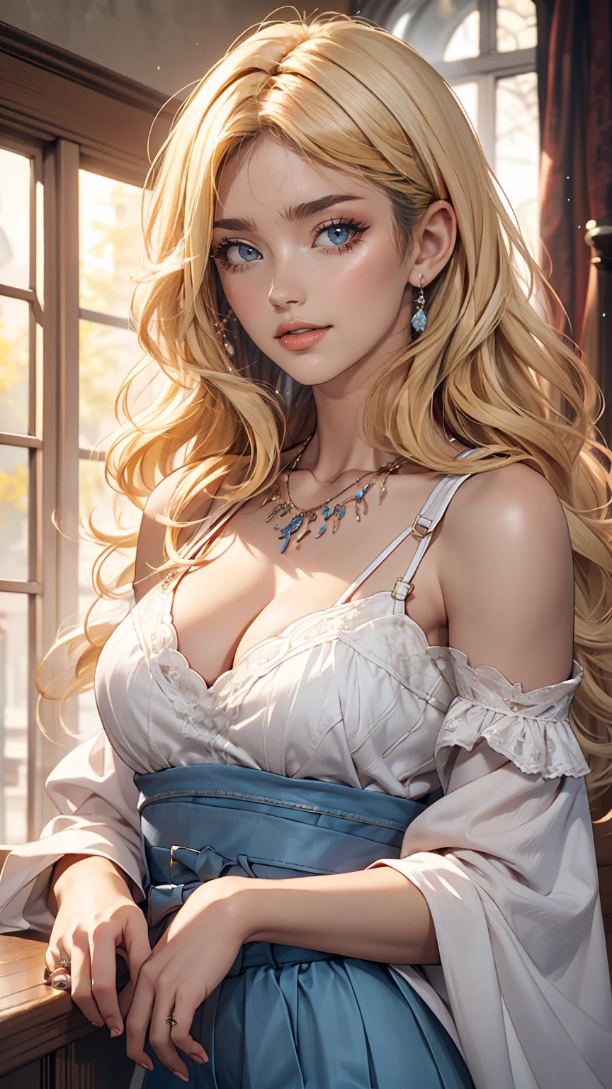 (highest quality, High resolution, masterpiece :1.3), 25-year-old Caucasian female、Platinum Blonde、blue eyes、Semi-long hair、My hair is wavy、smile、I&#39;m wearing earrings、I'm wearing a necklace、Wearing accessories on wrists and ankles、I&#39;m wearing a ring、I want my head to stay off screen、Wearing red nail polish、I&#39;m getting a pedicure、smile、Wearing a sleeveless zipper-up top、Wearing a pleated skirt、I&#39;m wearing high heels、I&#39;m wearing black stockings、Low - Angle、Wearing a lace choker、In an alleyway of brick buildings in the old town、Hands on hips、Have a clutch bag、Make up