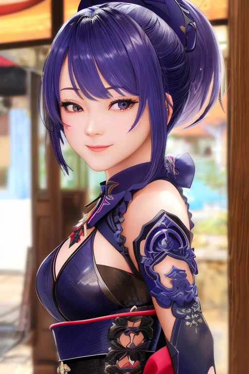 1girl,raiden shogun,genshin impact,
seductive smile, from side, head back, looking at viewer, half-closed eyes, close up on upper body,
maid outfit,
cafe,, (masterpiece:1.2),(best quality:1.2), (absurdres:1.2), (detailed background),newest, ai-generated,