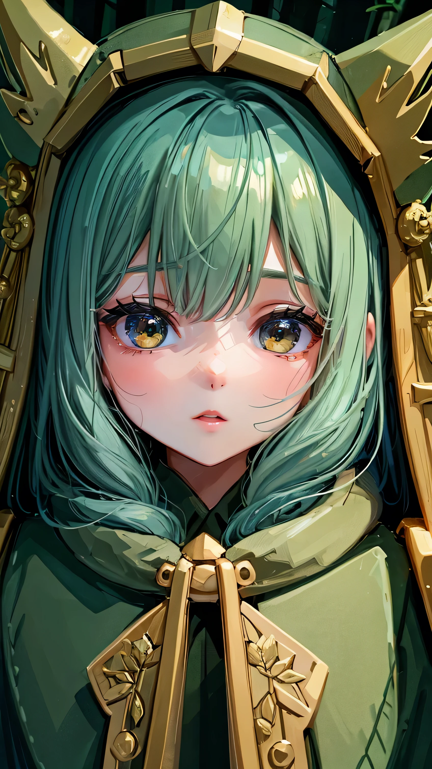 Girl camp in forest close up face aesthetic 